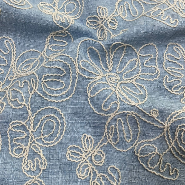 Floral Embroidered Linen Fabric Big Width