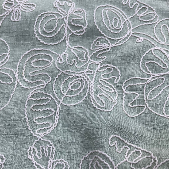 Floral Embroidered Linen Fabric Big Width