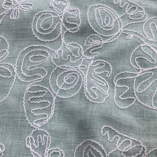 Floral Embroidered Linen Fabric Big Width