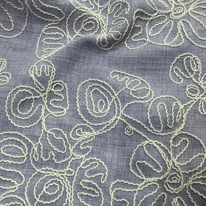 Floral Embroidered Linen Fabric Big Width