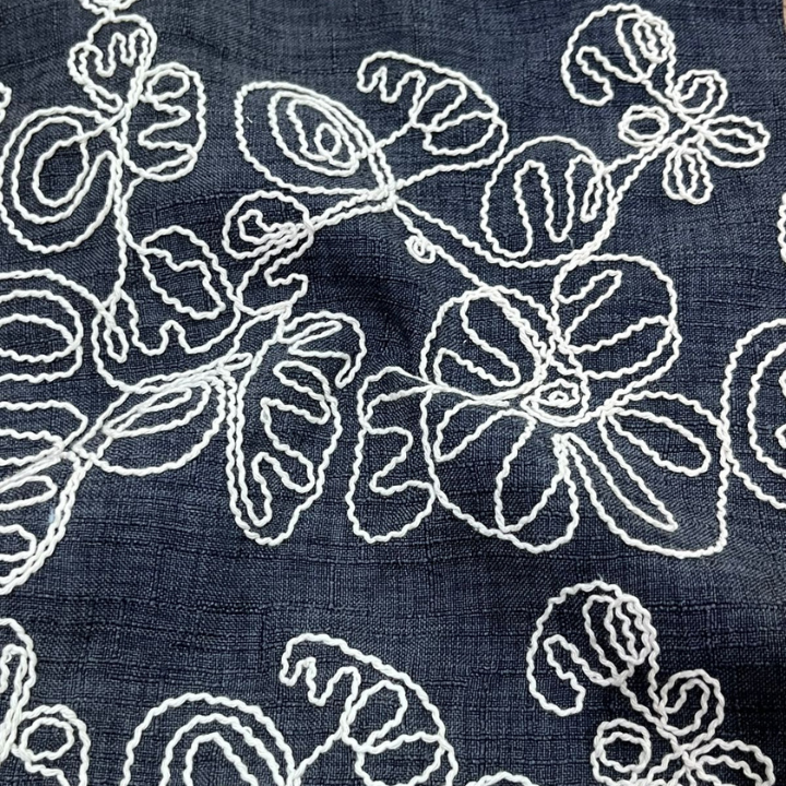 Floral Embroidered Linen Fabric Big Width