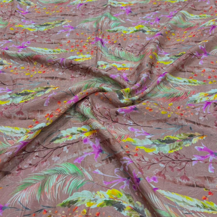 Premium Muslin Print with Embroidery Fabric 60 Inch Width Exotic Botanical Pattern