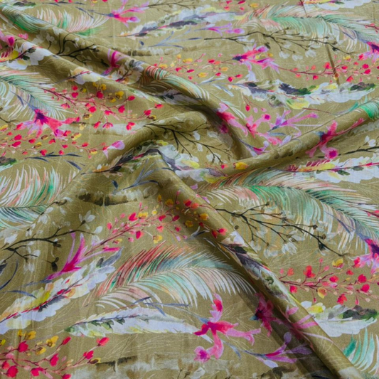 Premium Muslin Print with Embroidery Fabric 60 Inch Width Exotic Botanical Pattern