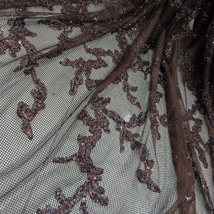 Exquisite Sequins & Cutdana Hand Embroidered Crochet Fabric Big Width