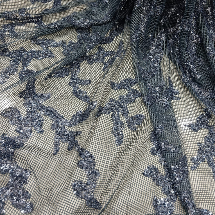 Exquisite Sequins & Cutdana Hand Embroidered Crochet Fabric Big Width