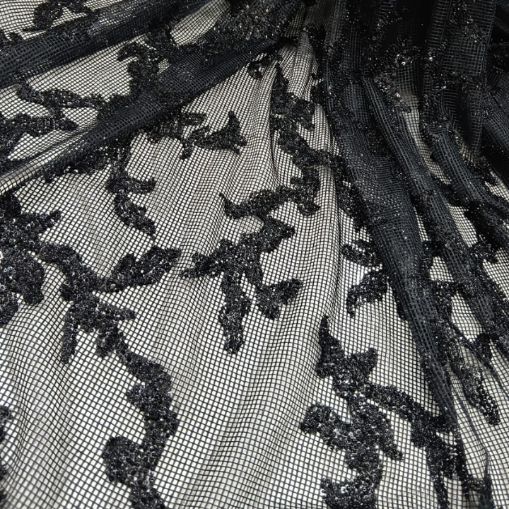 Exquisite Sequins & Cutdana Hand Embroidered Crochet Fabric Big Width