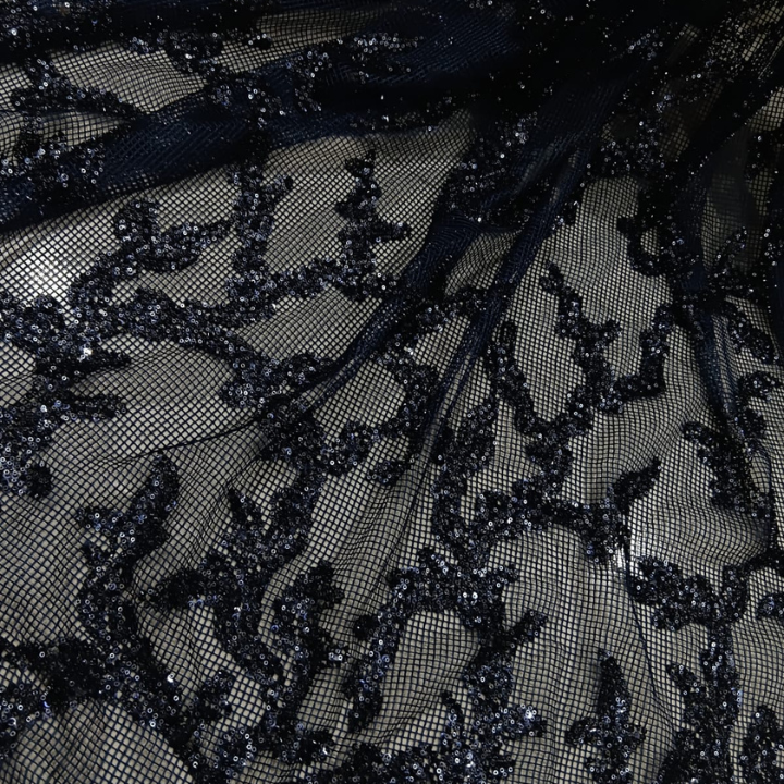 Exquisite Sequins & Cutdana Hand Embroidered Crochet Fabric Big Width