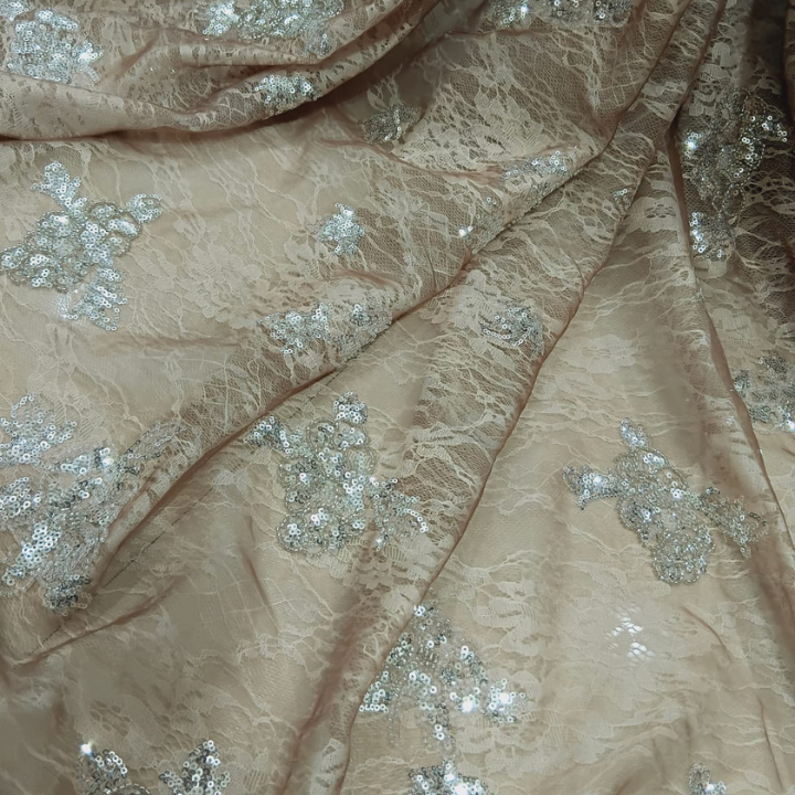 Premium Big Width Self-Net Fabric with Handcrafted Cutdana & Sequin Embroidery