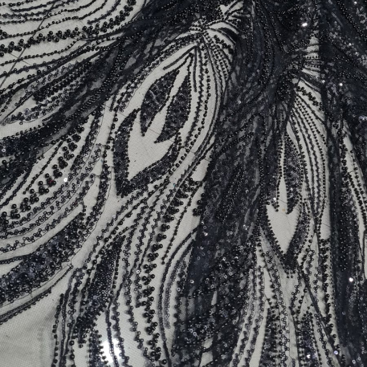 Luxury Hand-Embellished Embroidery Net Fabric with Cutdana & Sequins