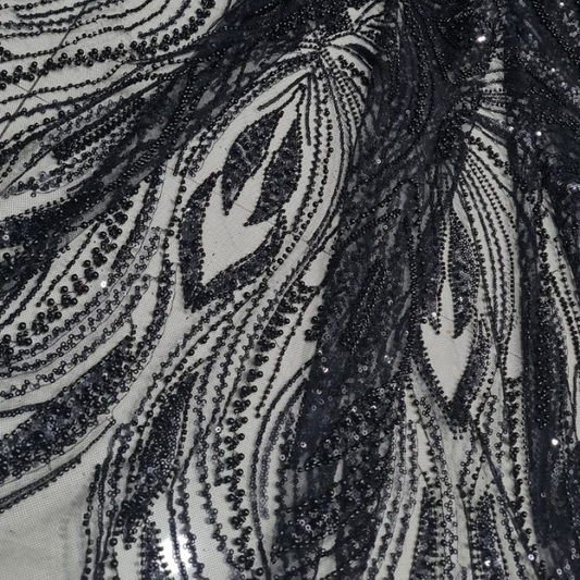 Luxury Hand-Embellished Embroidery Net Fabric with Cutdana & Sequins