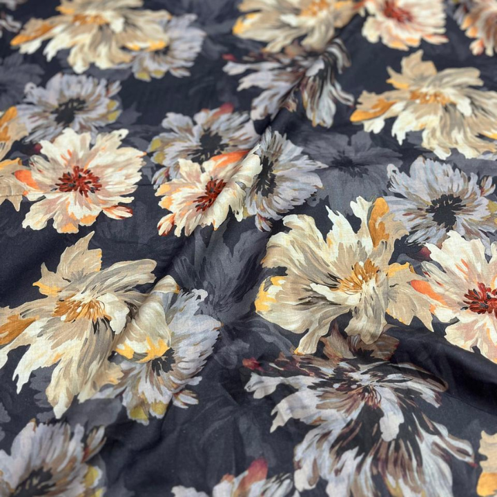 Painterly Botanical Floral Print 100% Cotton Cambric Fabric 44 Width