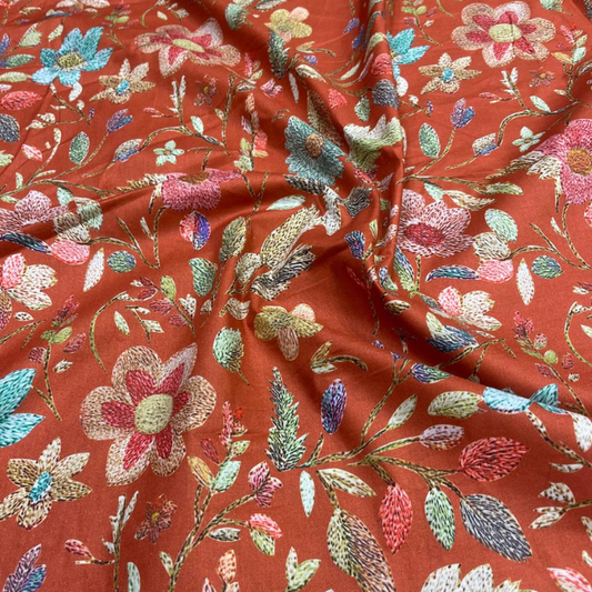 Floral Cambric Cotton Fabric 44 Width