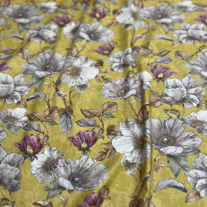 Premium Floral Botanical Print Cambric Cotton Fabric 44 Width