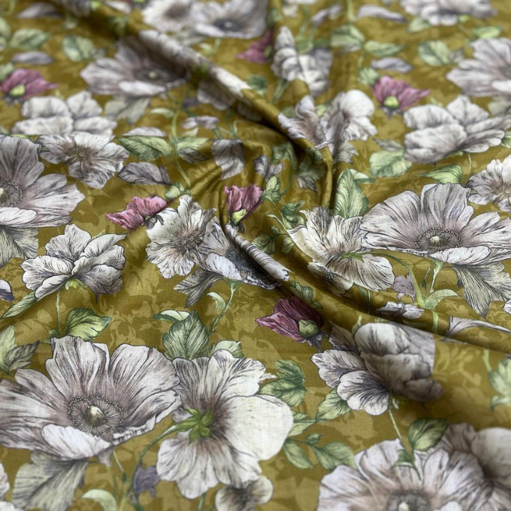 Premium Floral Botanical Print Cambric Cotton Fabric 44 Width