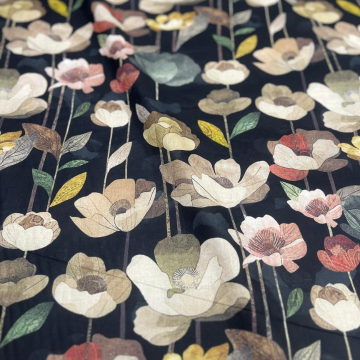 Artistic Poppy Floral Cotton Cambric Fabric  44 Width