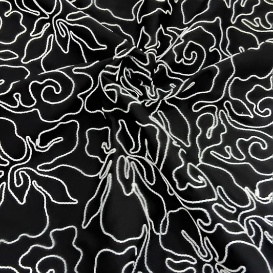 Premium Large Scale Banana Floral Embroidery Fabric Big Width Organic Line Art Textile