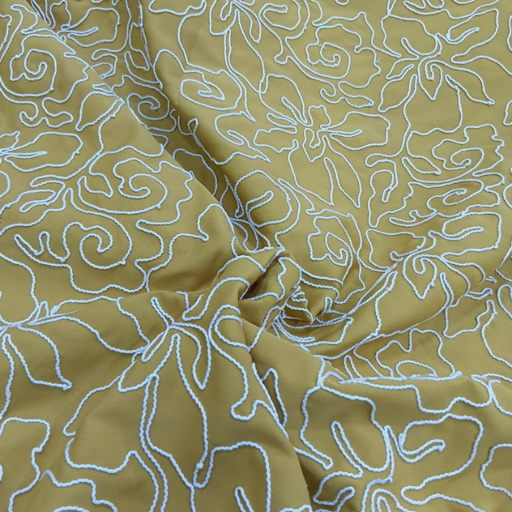 Big Width Banana Embroidery Fabric 3D Corded Pattern Material