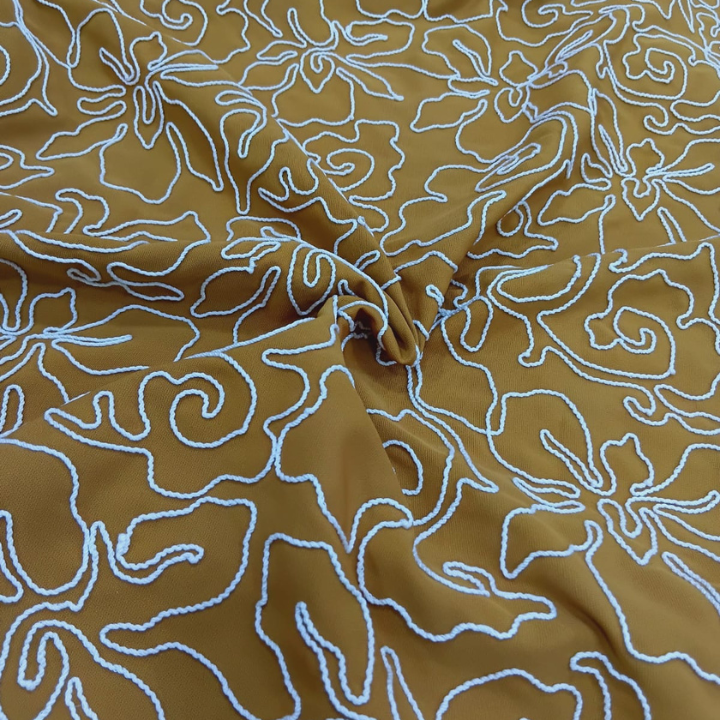 Big Width Banana Embroidery Fabric 3D Corded Pattern Material
