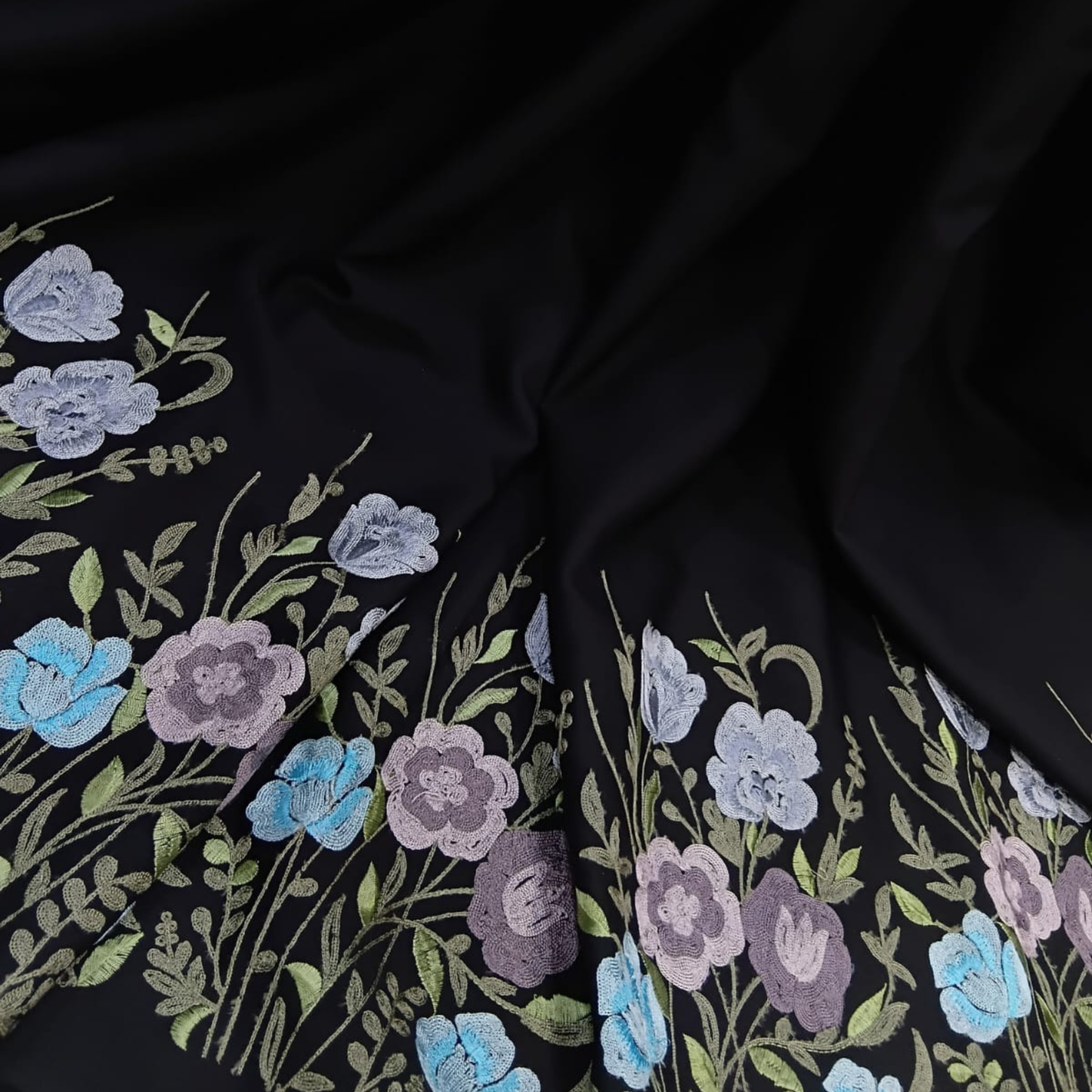 Floral Embroidered Border Banana Fabric Big Width