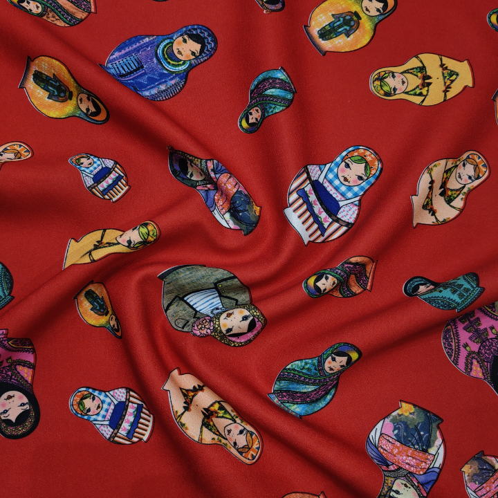 Folk Art Nesting Doll Patterned Banana Fabric