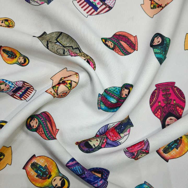 Folk Art Nesting Doll Patterned Banana Fabric