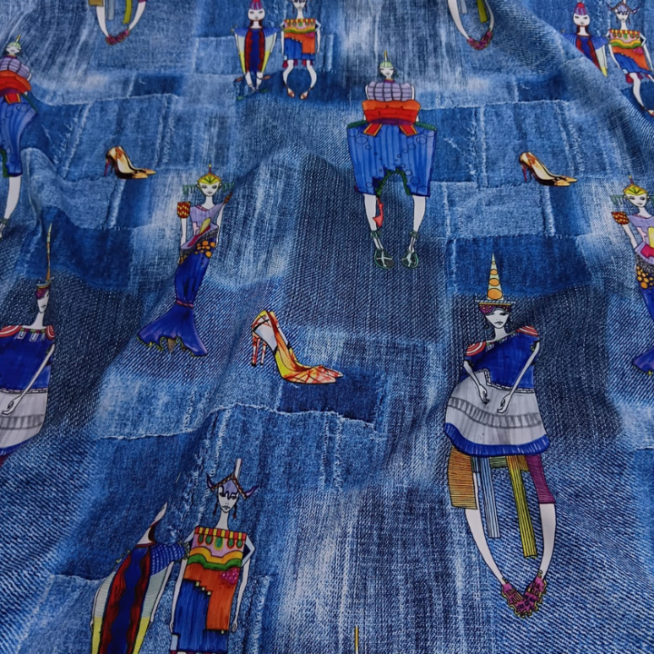 Banana Fabric with Quirky Fashion Figures Pattern Big Width