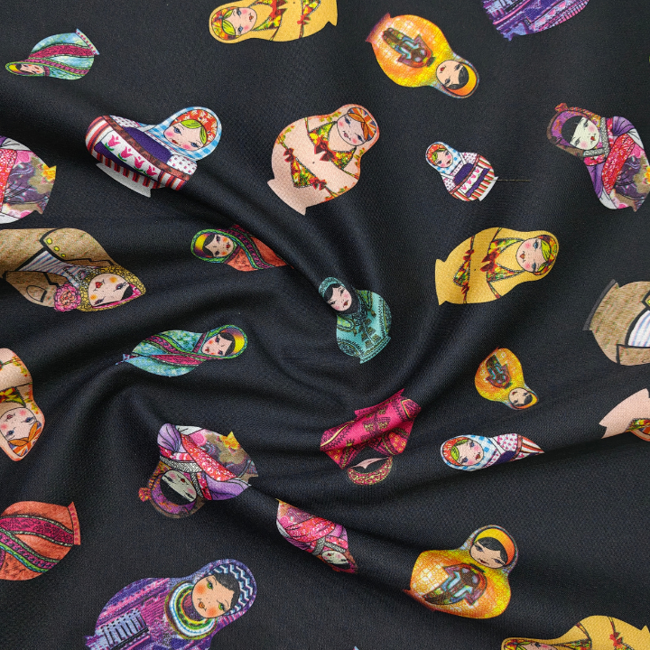 Folk Art Nesting Doll Patterned Banana Fabric