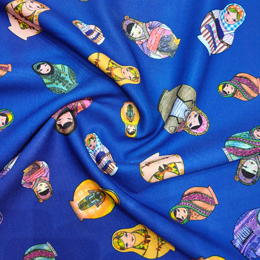 Folk Art Nesting Doll Patterned Banana Fabric