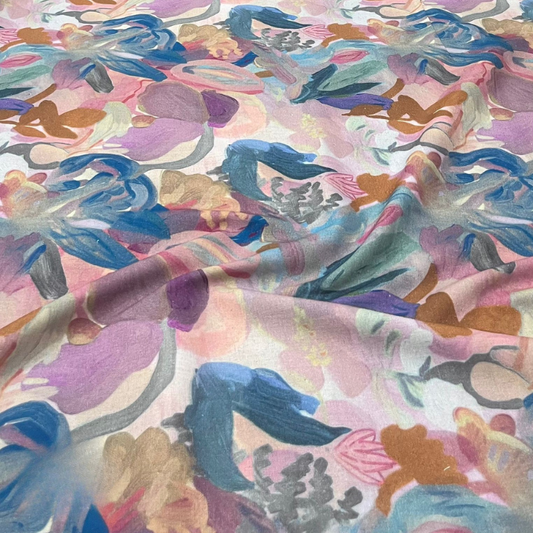 Belgium Linen Printed Fabric Abstract Floral Pattern Big Width