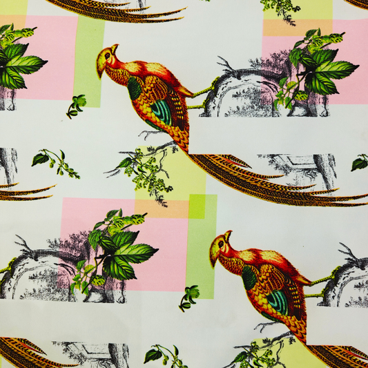 Vintage Botanical Golden Pheasant Banana Fabric