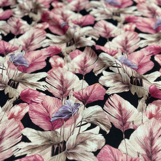 Tropical Botanical Leaf Print Cambric Cotton Fabric 44 Width