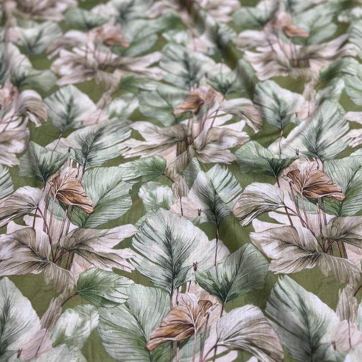Tropical Botanical Leaf Print Cambric Cotton Fabric 44 Width