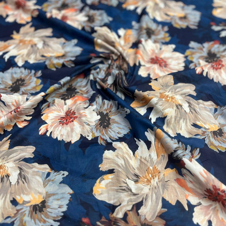 Painterly Botanical Floral Print 100% Cotton Cambric Fabric 44 Width