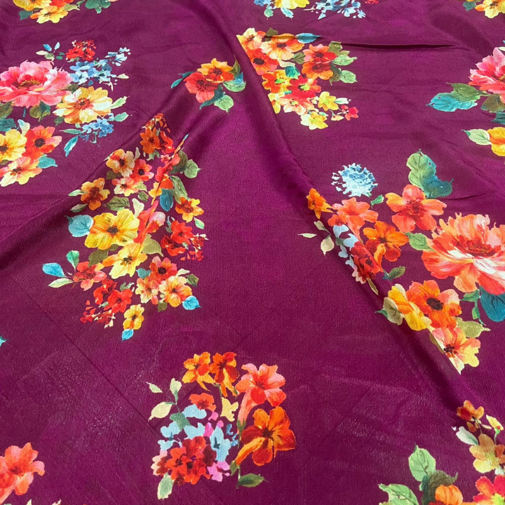 Premium Digital Floral Print Chinon Fabric 44 Width Elegant Botanical Pattern for Designer Ethnic & Western Wear