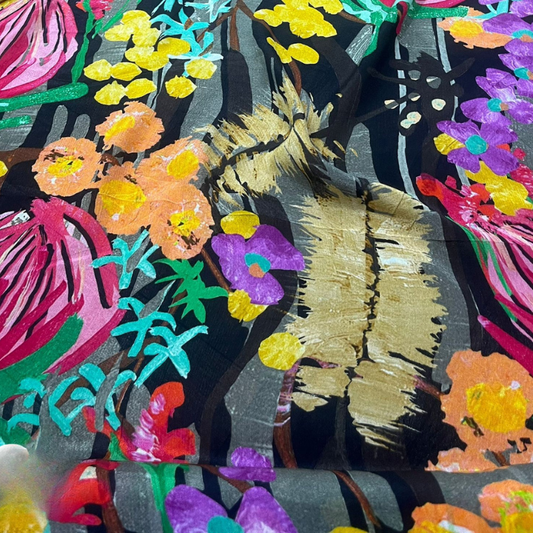 Premium Abstract Floral Chinnon Print Fabric 44 Width Multi Color Designer Pattern
