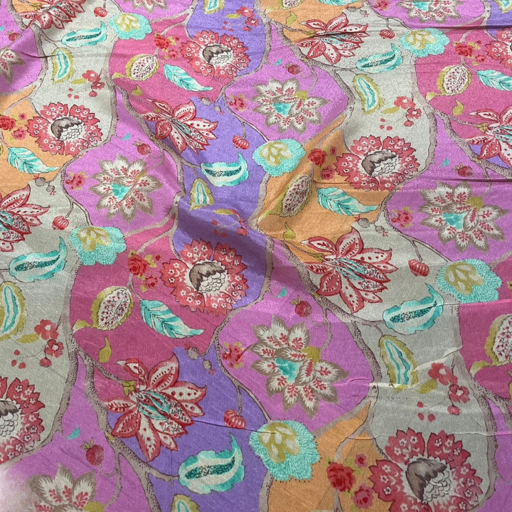 Premium Chinon Floral Print Fabric 44 Width Elegant Vine & Bloom Pattern