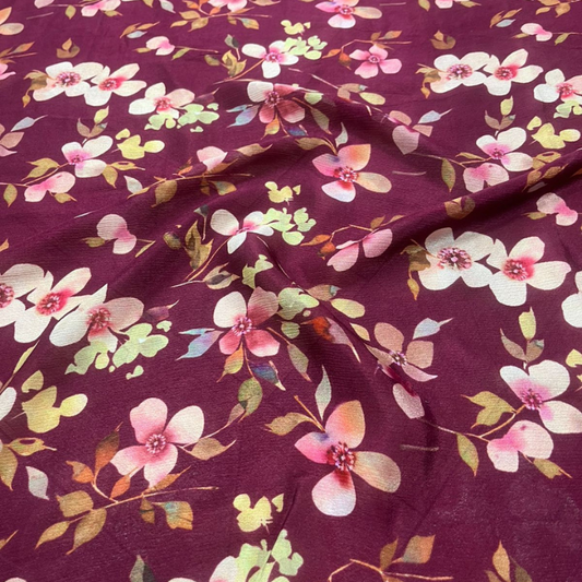 Premium Floral Print Chinon Fabric 44 Inch Width Lightweight Printed Textile for Luxury Fashion