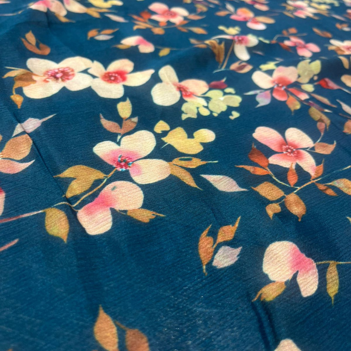 Premium Floral Print Chinon Fabric 44 Inch Width Lightweight Printed Textile for Luxury Fashion