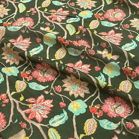 Premium Chinon Floral Print Fabric 44 Width Elegant Vine & Bloom Pattern