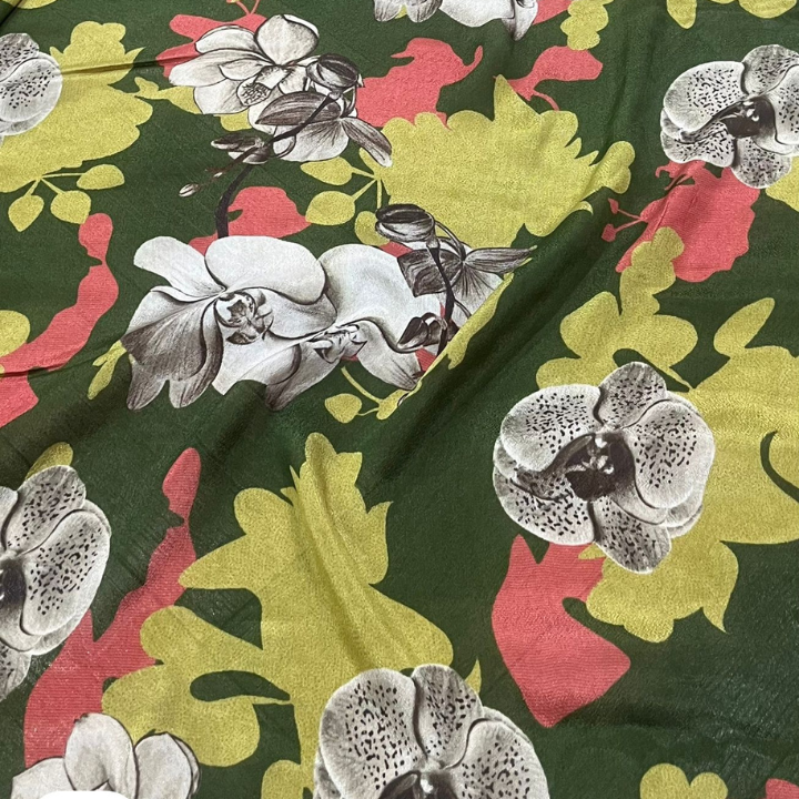 Premium Floral Orchid Print Chinnon Fabric 44 Width