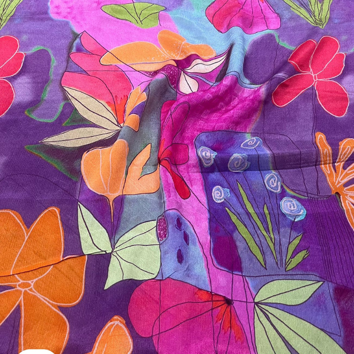 Premium Chinnon Floral Abstract Print Fabric 44 Inch Width Designer Digital Print