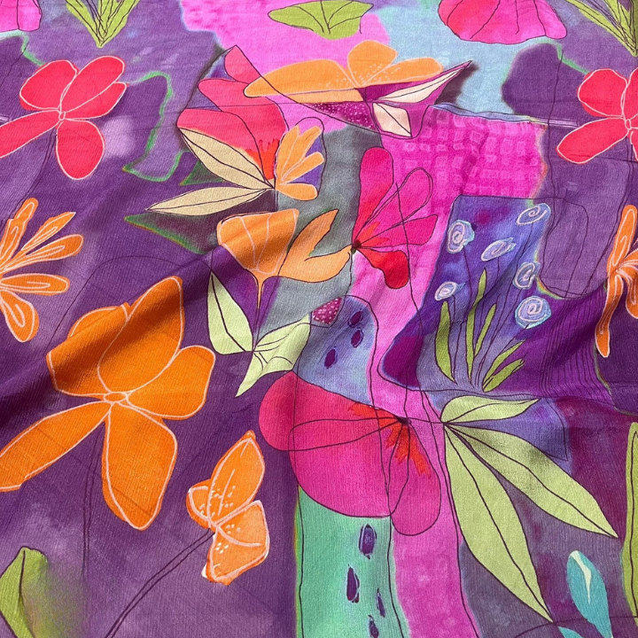 Premium Chinnon Floral Abstract Print Fabric 44 Inch Width Designer Digital Print