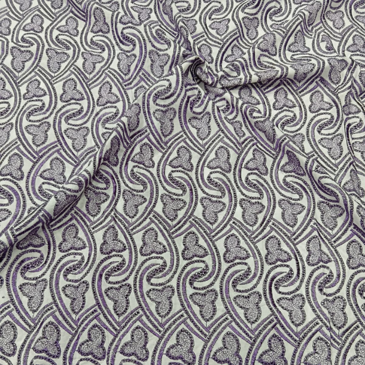 Premium Big Width Cotton Chikankari Geometric Wave & Paisley Embroidery Fabric