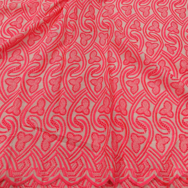Premium Big Width Cotton Chikankari Geometric Wave & Paisley Embroidery Fabric