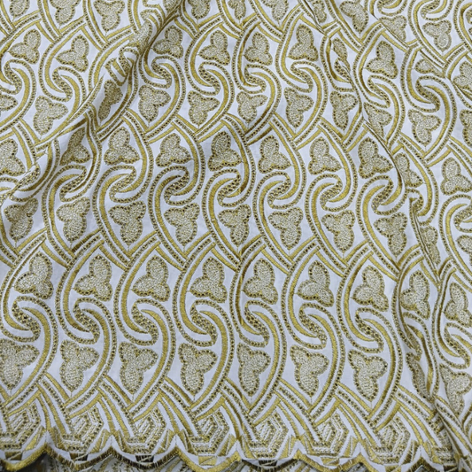 Premium Big Width Cotton Chikankari Geometric Wave & Paisley Embroidery Fabric