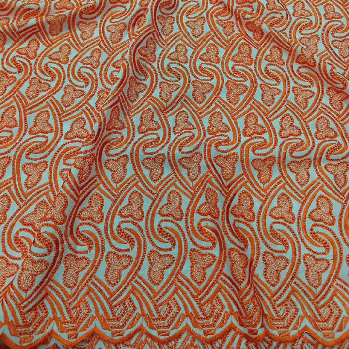 Premium Big Width Cotton Chikankari Geometric Wave & Paisley Embroidery Fabric