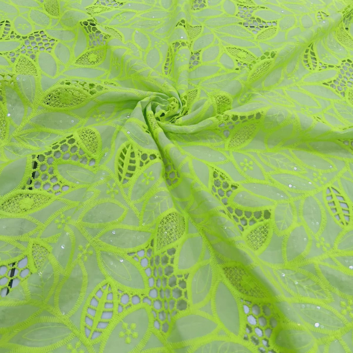 Premium Cotton Cutwork Embroidery Fabric Floral Leaf Pattern 50 Width