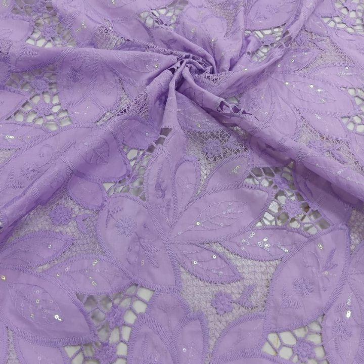 Premium Cotton Cutwork Embroidery Fabric Floral Leaf Pattern 50 Width