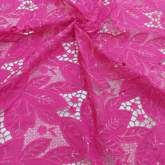 Premium Cotton Cutwork Embroidery Fabric Floral Leaf Pattern 50 Width