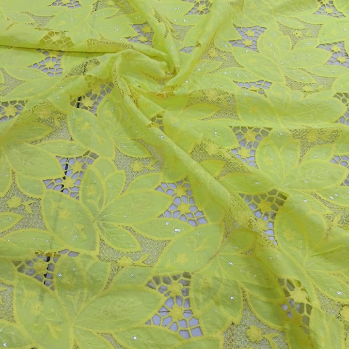 Premium Cotton Cutwork Embroidery Fabric Floral Leaf Pattern 50 Width